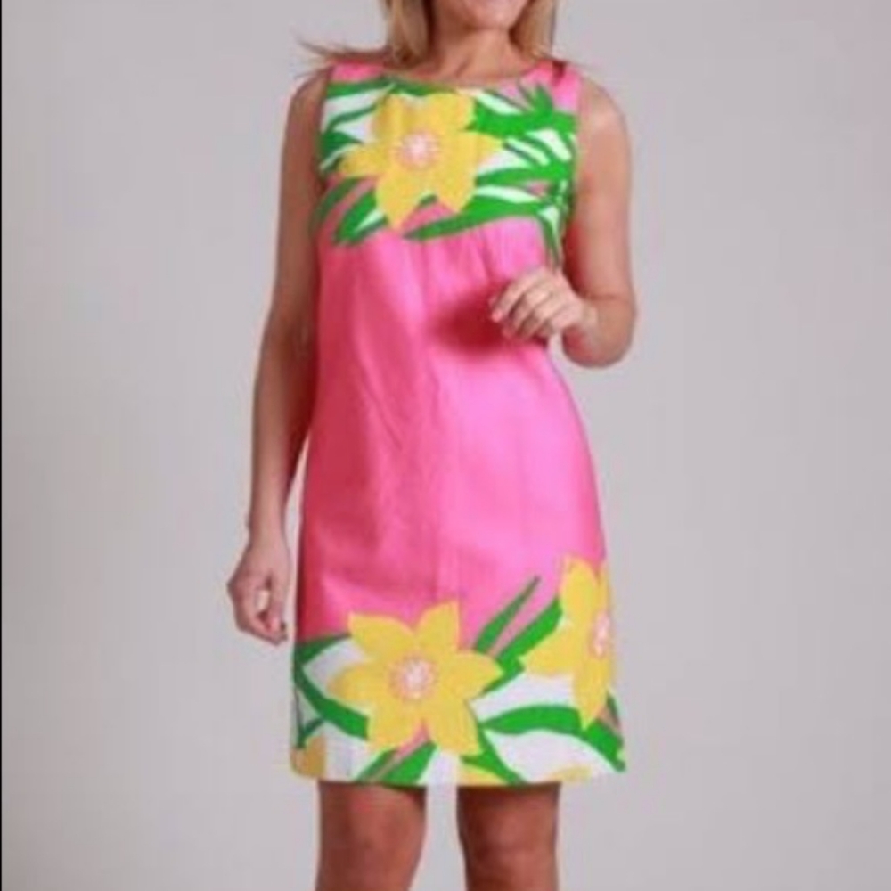 Lilly Pulitzer Pink Floral Shift Dress with Yellow & Green Accents
